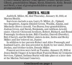 Obituary for JUDITH K. MILLER