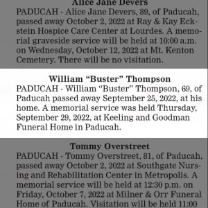 Obituary for William Thompson