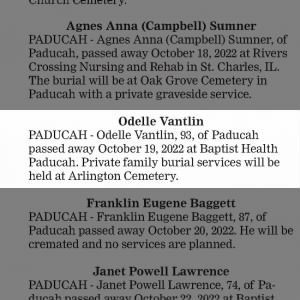 Obituary for Odelle Vantlin