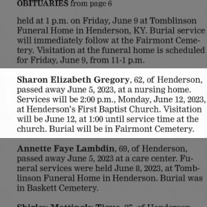 Obituary for Sharon Elizabeth Gregory